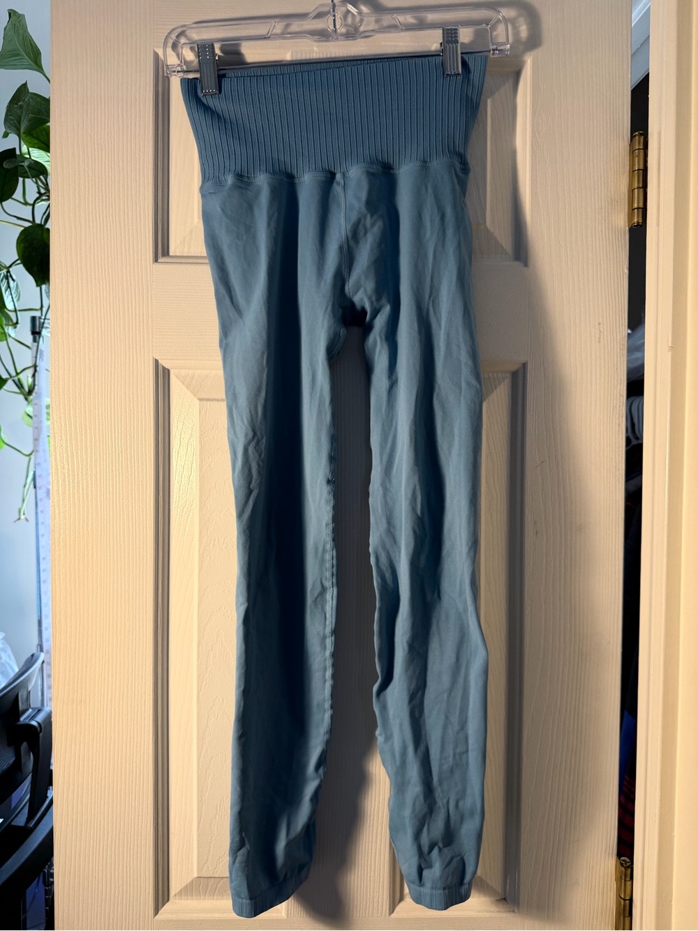FP Movement Free People Blue High Rise Leggings Ribbed Waist Yoga. Sz M